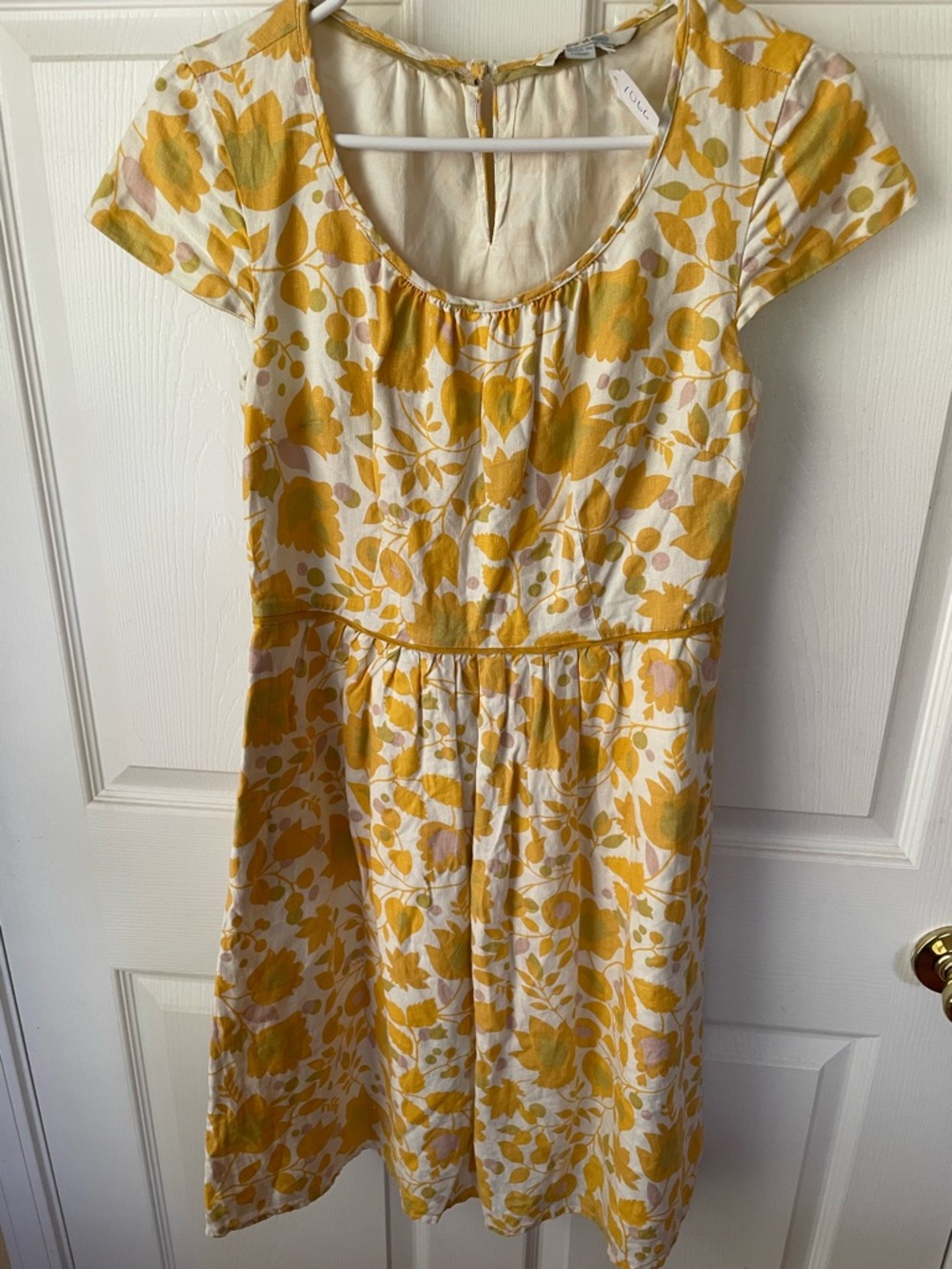 Boden Yellow Floral Linen Dress Size US 6 Short Sleeve